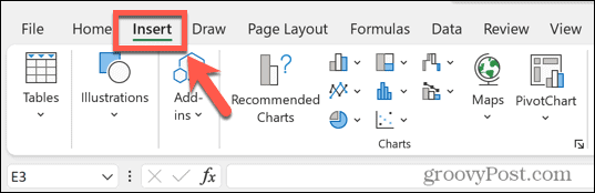 menú de inserción de Excel