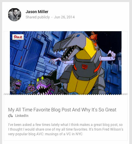 Publicación del editor de Jason Miller en Google Plus