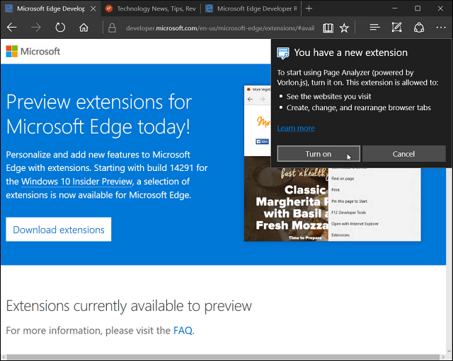 Extensión Microsoft Edge instalada