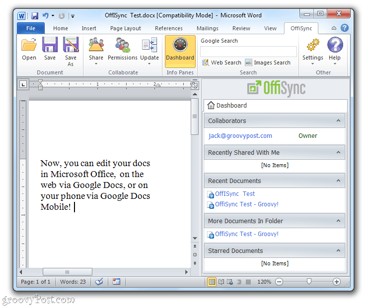 Edite sus documentos en cualquier lugar: OffiSync + Google Docs móvil + Microsoft Word