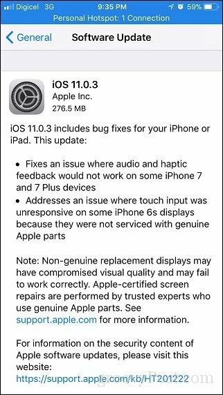Apple iOS 11.0.3 - Apple lanza otra actualización menor para iPhone y iPad