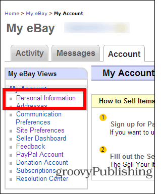 eBay cambiar contraseña configuración de la cuenta información personal