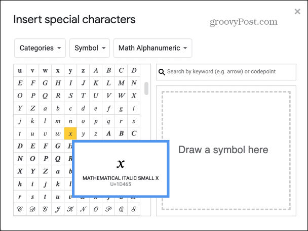 Google Slides selecciona letra de álgebra
