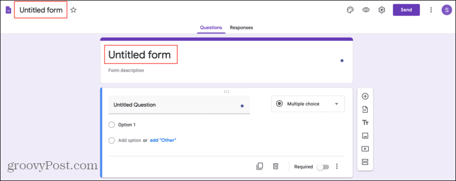 Título de Google Forms y nombre de su formulario