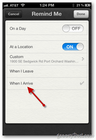 iPhone 4 iOS 5 configurar recordatorio basado en la ubicación cuando llegue