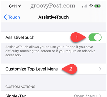 Active AssistiveTouch en la configuración de iPhone