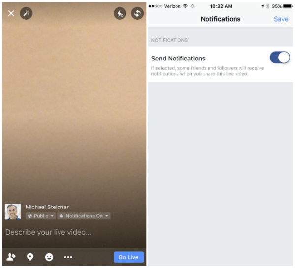 Facebook ahora permite a las emisoras enviar notificaciones a sus amigos y seguidores cuando comparten un video en vivo.