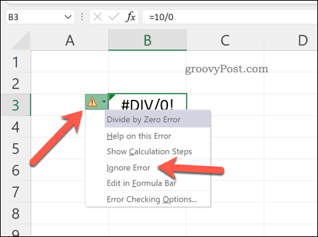 Ignorar errores en Excel