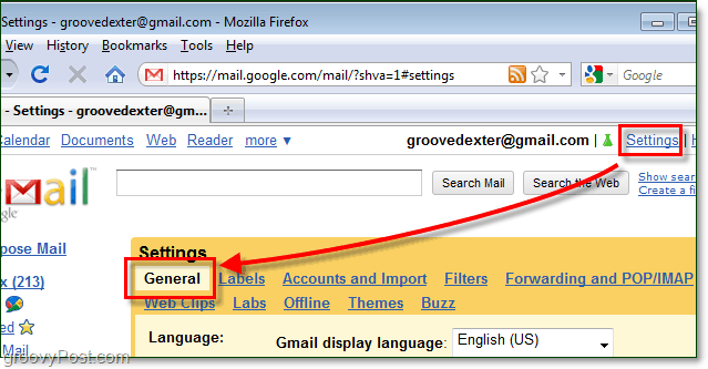acceder a la configuración general de gmail