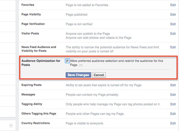 Optimización de la audiencia de Facebook para la configuración de publicaciones en