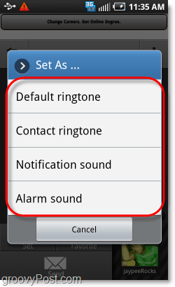 configurar el sonido como tono de llamada, notificación, alarma o contacto