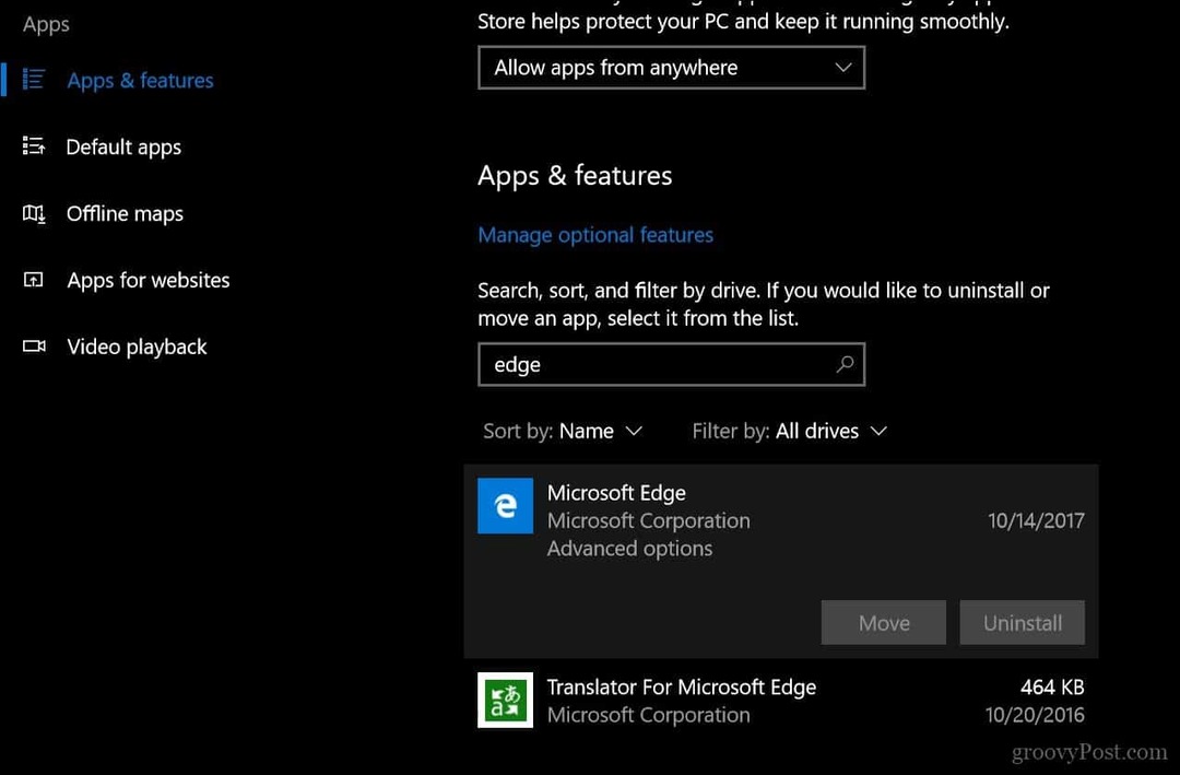 Cómo restablecer o reparar el navegador web Microsoft Edge en Windows 10 1709 y posterior