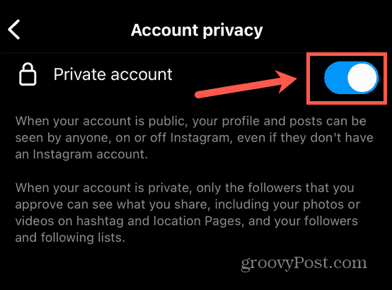 instagram alternar privado en