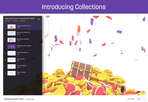 La nueva función Colecciones permite a los streamers mostrar y promocionar sus mejores videos en Twitch.