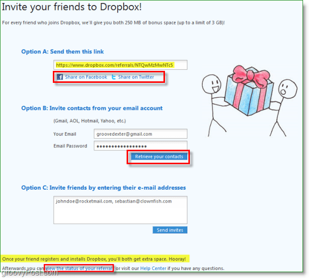 Captura de pantalla de Dropbox: muchas formas de compartir tus invitaciones a Dropbox