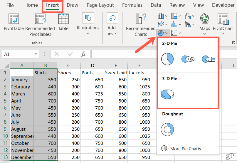 Elija un estilo para hacer un gráfico circular en Excel