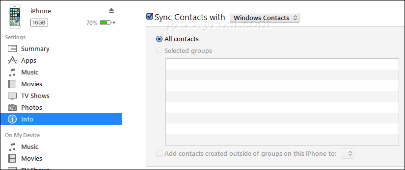 sincronizar contactos de iPhone a contactos de Windows usando iTunes