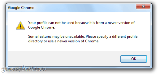 Su perfil no se puede usar porque es de una versión más nueva de Google Chrome. Algunas características pueden no estar disponibles. Especifique un directorio de perfil diferente o use una versión más nueva de Chrome.