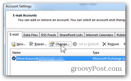 Agregar buzón Outlook 2013 - Haga clic en Cambiar