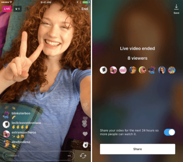 Instagram introdujo la capacidad de compartir una reproducción de video en vivo en las Historias de Instagram durante 24 horas.