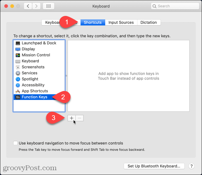 Haga clic en el ícono más en la pantalla de accesos directos de Mac