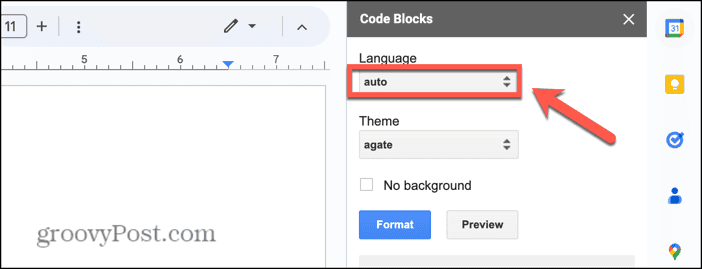 Idioma de bloques de código de Google Docs