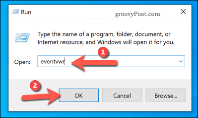 Abrir el Visor de eventos usando Ejecutar en Windows