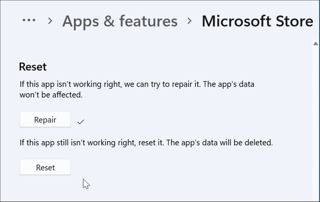 restablecer o reparar la aplicación Microsoft Store que no funciona en Windows 11