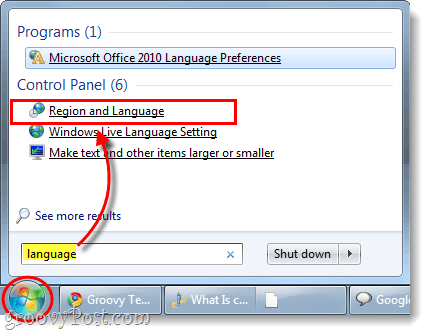 inicie el panel de control de región e idioma en Windows 7
