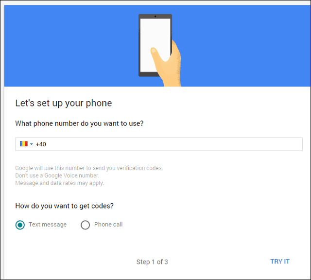 Texto de verificación de 2 pasos de Google