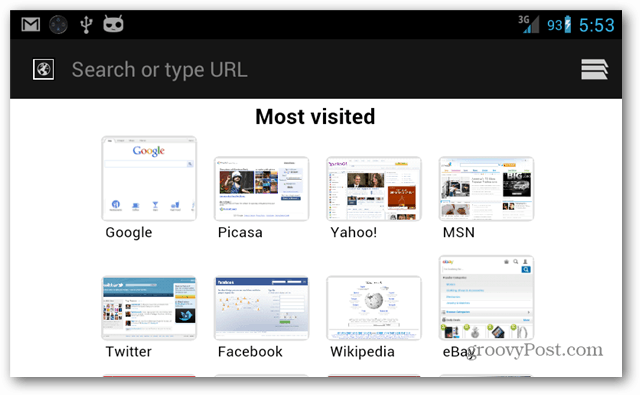 Establezca la página de inicio predeterminada del navegador de Android en los sitios más visitados