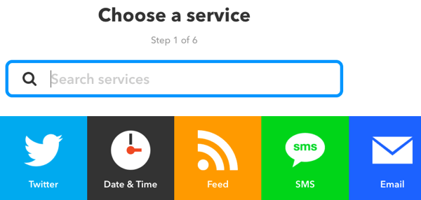 Seleccione un servicio para su subprograma IFTTT.