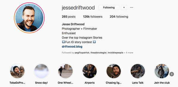 Perfil de Instagram de Jessie Driftwood.