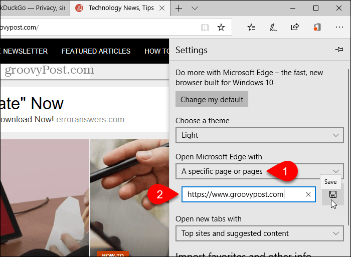 Guardar una URL para abrir Microsoft Edge con la opción