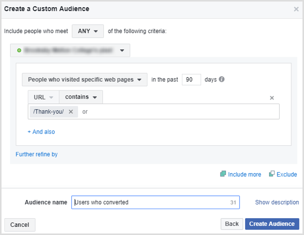 Facebook crea personas de audiencia personalizada que enviaron el formulario
