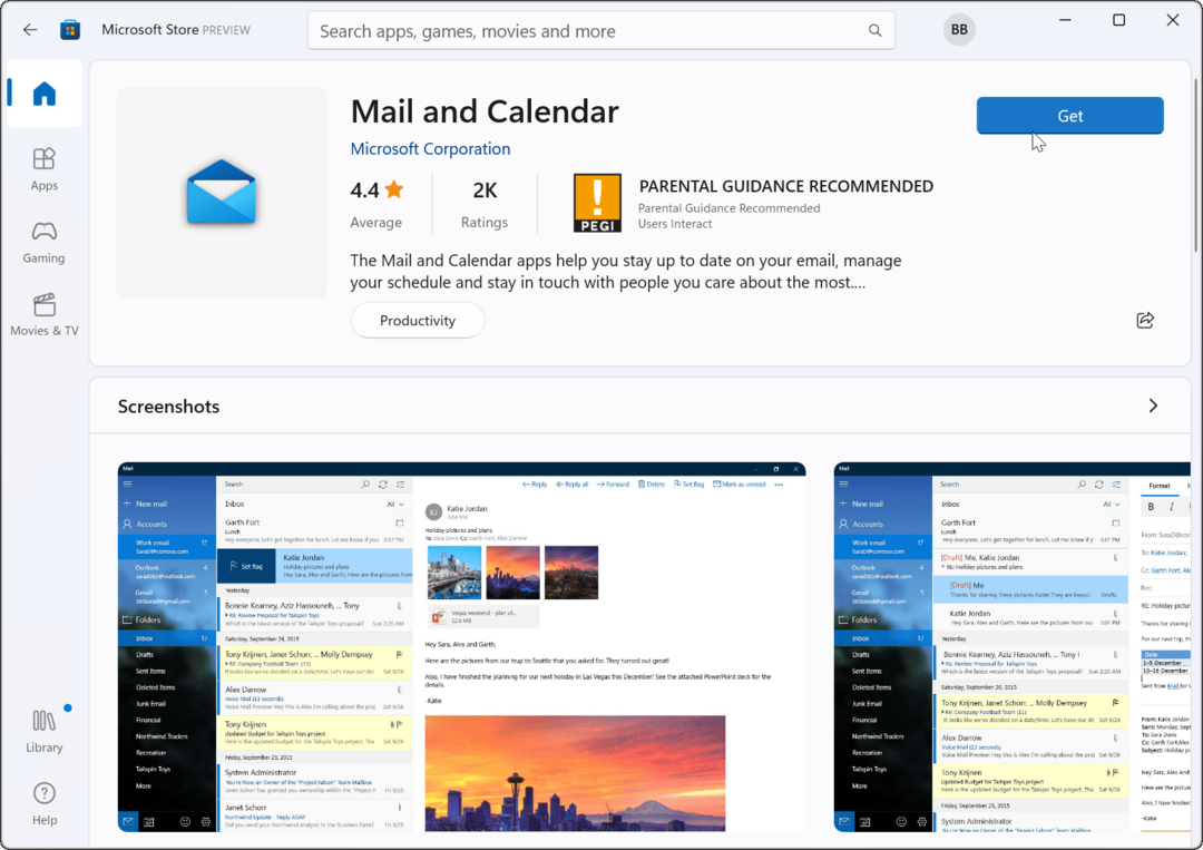 reinstalar la aplicación de correo Microsoft Store