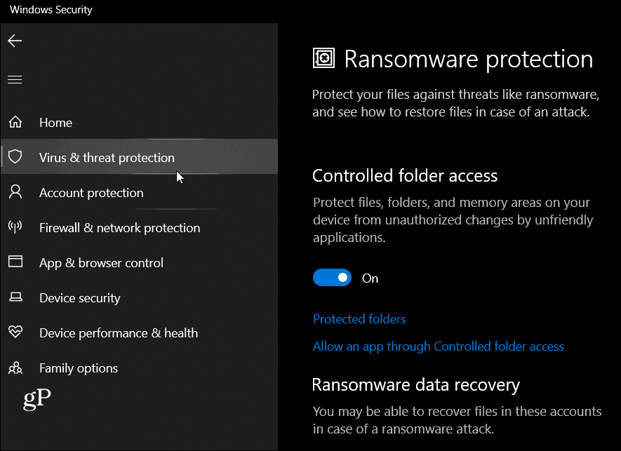 Protección contra ransomware Windows 10