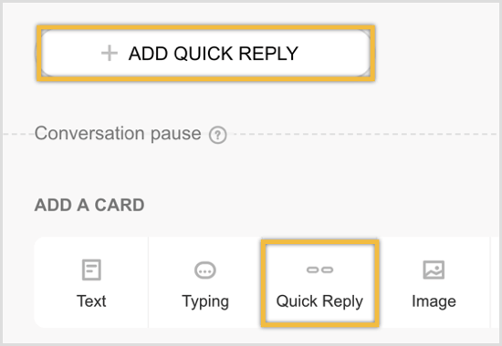 Haga clic para agregar una tarjeta de respuesta rápida y luego haga clic en Agregar respuesta rápida.
