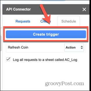 disparador de creación de conector api