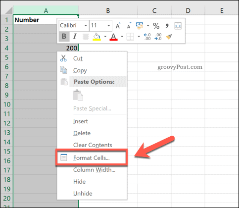 Opción de celdas de formato de Excel
