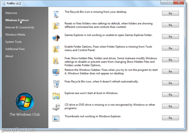 FixWin Windows Explorer corrige captura de pantalla