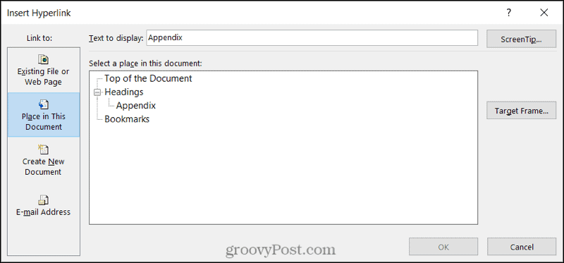 Vincular a una ubicación de documento en Word en Windows