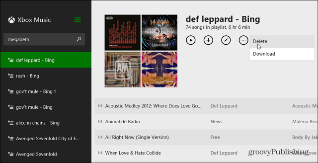 Eliminar lista de reproducción Xbox Music