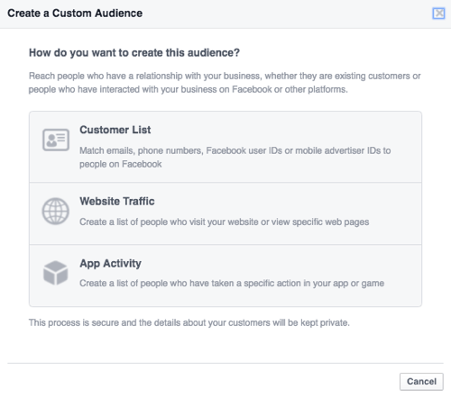 Facebook cargar base de datos de clientes