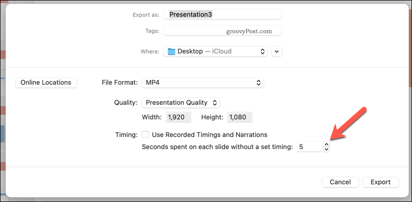 Usar tiempos manuales para un video exportado en PowerPoint en Mac