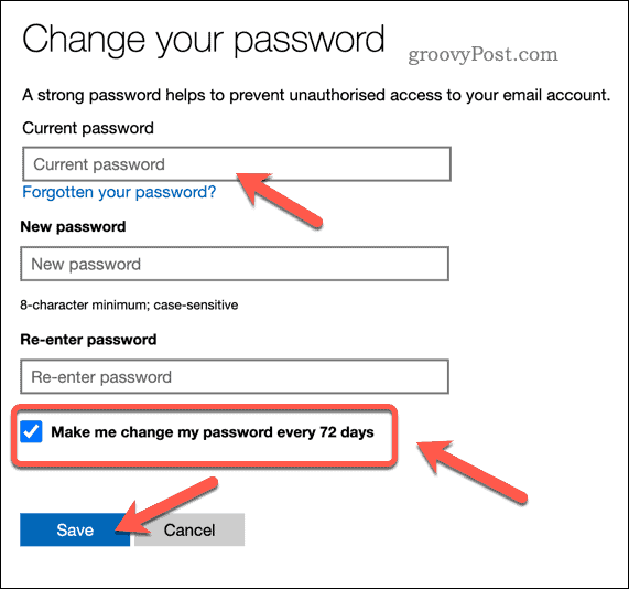 Establecer la caducidad de la contraseña en una cuenta de Microsoft