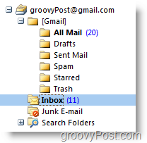 Nuevo listado de cuentas de iMAP GMAIL en la barra de herramientas de navegación de Outlook