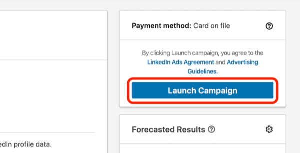 captura de pantalla del botón Iniciar campaña en LinkedIn