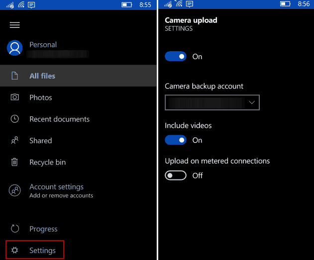 Haga que Windows 10 Mobile realice copias de seguridad automáticamente en OneDrive