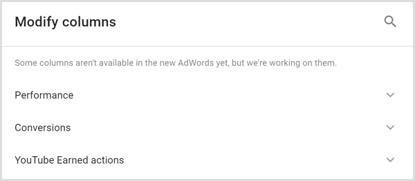 El análisis de Google AdWords modifica la pantalla de columnas